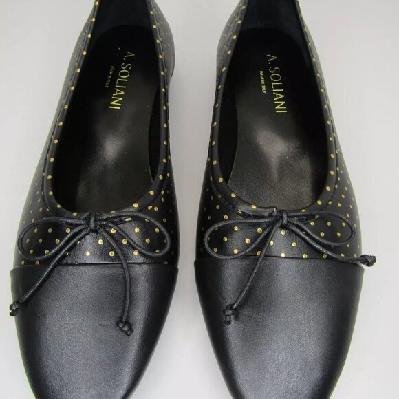 NEW A. SOLIANI Italy Como P Dotted Gold Black Leather Flats Dress Shoe Size 8 - Picture 3 of 8